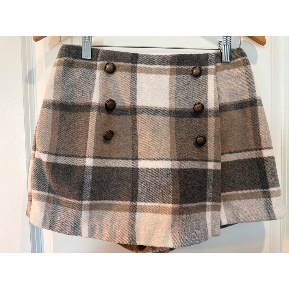 Forever 21 Plaid Double Breasted Skort Grey Brown Cream Size Medium Y2K